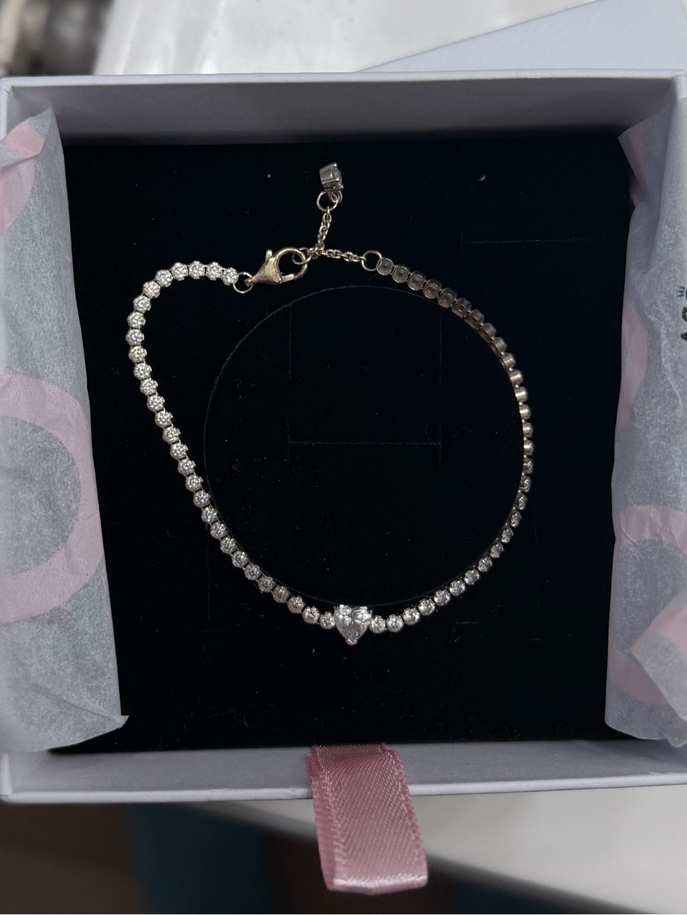 Pandora Sparkling Heart Tennis Bracelet Sterling Silver w/ Box